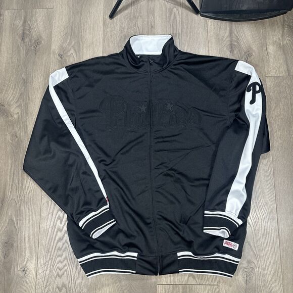 MLB Philadelphia Phillies Zip Up Jacket Stitches Embroidered Black Mens Size XL - Picture 2 of 8